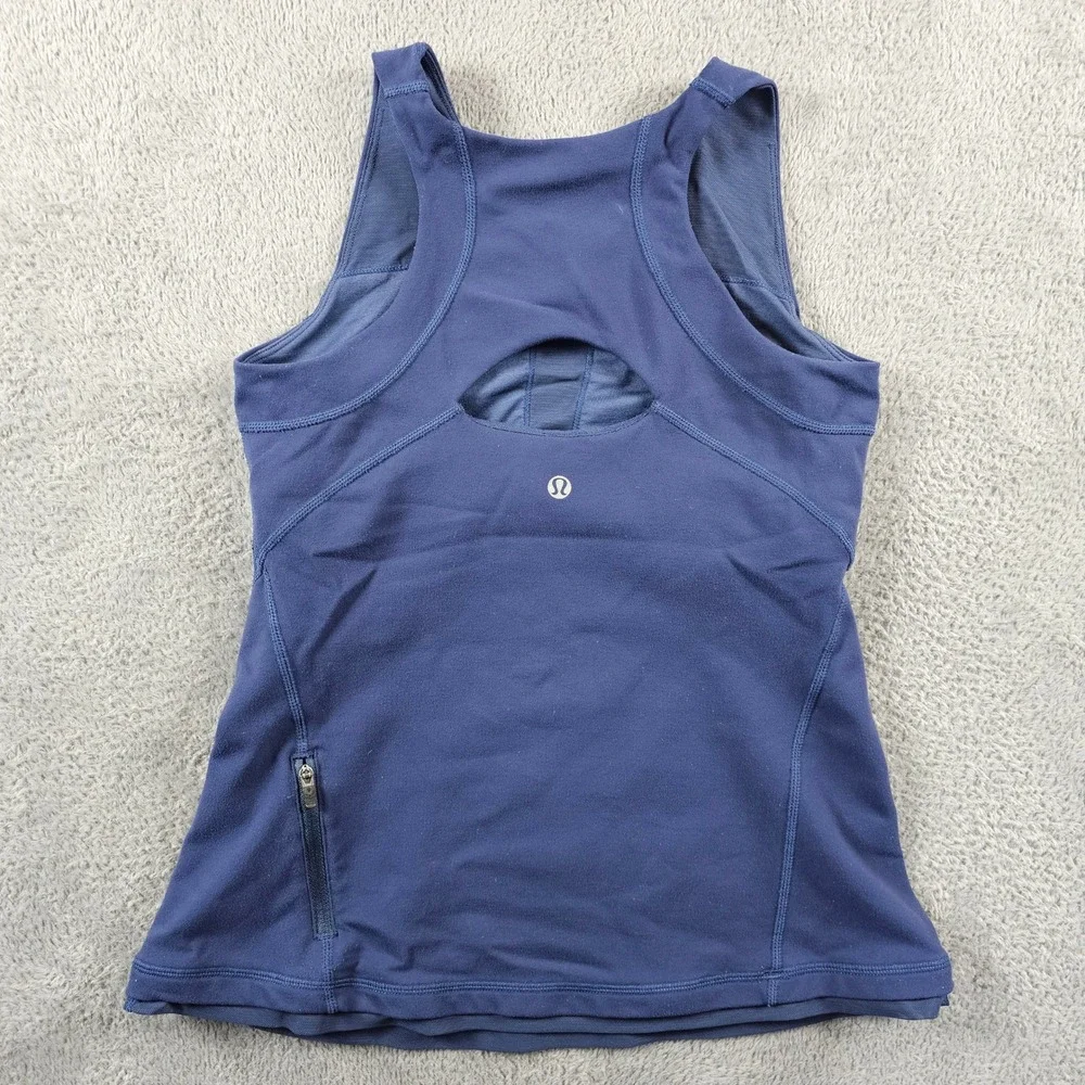 Lululemon Navy Blue Racerback Tank Top Shelf Bra‎ Keyhole Back Size 6